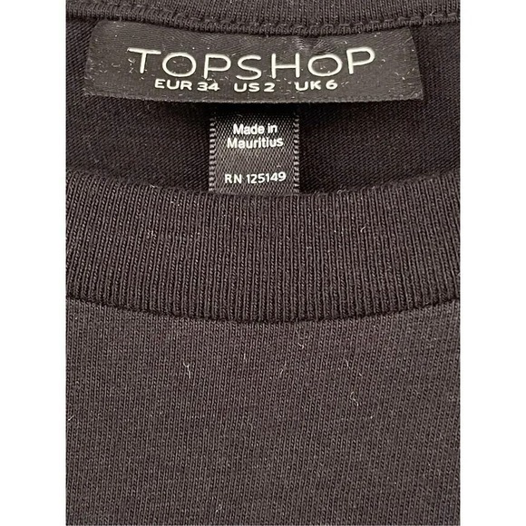 Topshop Ruffle Sleeve Top Black Lace Trim Short Sleeve Blouse‎ US 2 - Picture 2 of 7